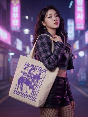 Licensed K-Pop Purple Graphic Canvas Tote Bag
